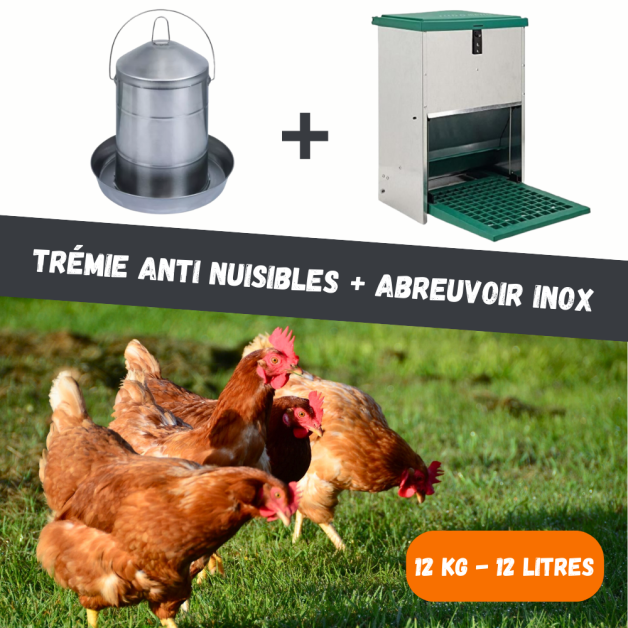Luxury Pack of the King: Pest-Proof Hopper + Stainless Steel Drinker for Chickens