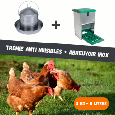 Luxury Pack of the King: Pest-Proof Hopper + Stainless Steel Drinker for Chickens