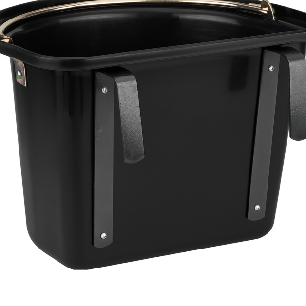 Feeder bucket with hooks and carrying handle Feeder bucket with hooks and carrying handle