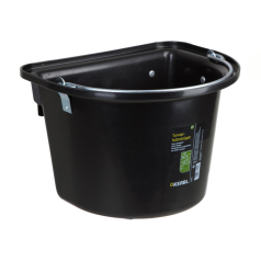 Feeder bucket with hooks and carrying handle Feeder bucket with hooks and carrying handle